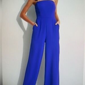 Express Blue Strapless Jumpsuit with Wide-Leg Design